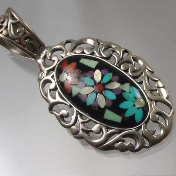 Carolyn Pollack Relios 925 Sterling Silver Inlay pendant and ring  size 7.5 to 8 - Picture 2 of 5